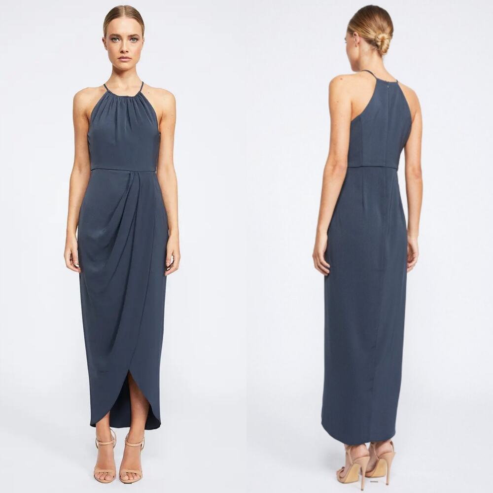 Shona Joy Dress Annalise Halter Draped Bridesmaids Wedding Elegant Gray Size 10